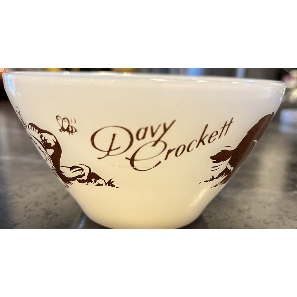 VNTG Davy Crockett Cereal Bowl - Fire King Milk Glass Brown